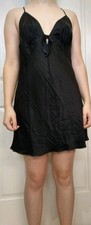 Victoria's Secret Black 100 Silk Chemise Babydoll Criss Cross Straps Size L