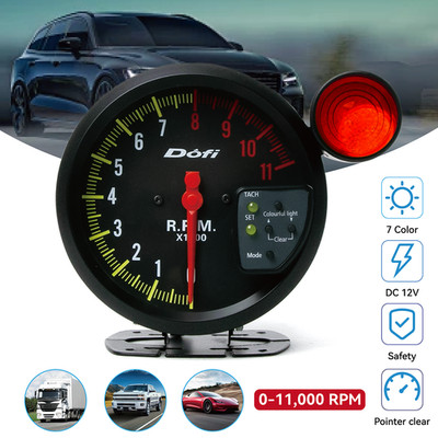 5'' Universal Tachometer Gauge 7 Color Backlit 0-11000 RPM Meter with Shift Light