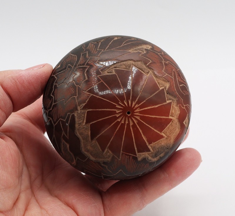 Mini Santa Clara Seedpot Pot Sgraffito Carved Floral Hummingbird Eric Tafoya 2.5