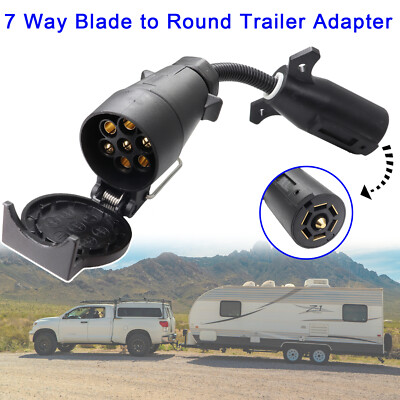 7 Way Blade to 7 Pin Round Trailer Adapter Plug Socket Wiring Connector RV Car