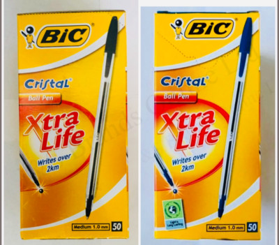 BIC Crystal 1,0 mm Schwarz & Blau Mittel Kugelschreiber Xtra Life Schreibt über 2 km