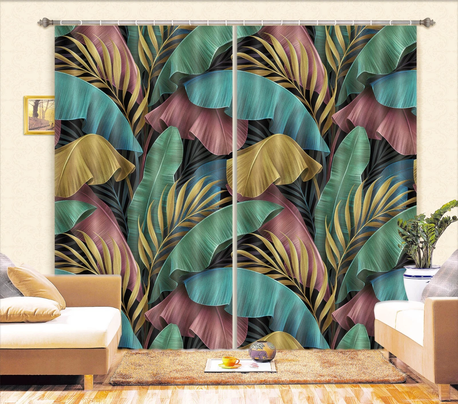 3D Green Blue Leaves C6333 Photo Curtain Window Blockout Fabric Amy 2024