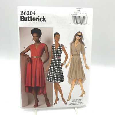 Butterick 6204 Mock Wrap Dress Flared Skirt Misses Size 6 14 Sewing Pattern Easy