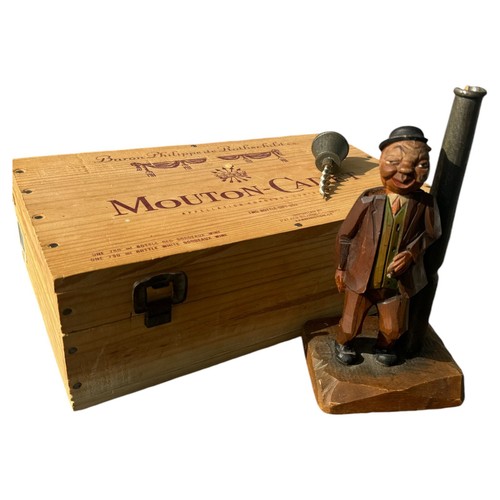 Vintage Carved Wood ANRI Drunk Light Post Corkscrew Bottle Opener Rothchild Box - Picture 8 of 9