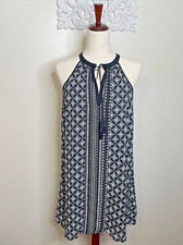 PINK ROSE size MEDIUM Tunic DRESS Lined Tassel Tie Sleeveless BLACK WHITE Print