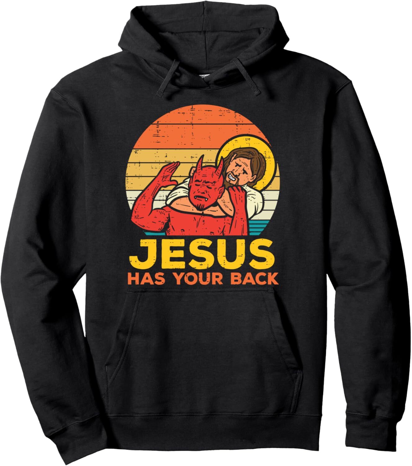 Jesus Has Your Back Jiu Jitsu Retro Christian Men Women Kids Pullover Hoodie