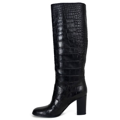 71180 auth CHANEL black 2016 CROC KNEE-HIGH Boots Shoes 39.5 | eBay