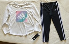 ADIDAS Little Girl's Long Sleeve Tee Shirt  Leggings Outfit, 2-Piece Set