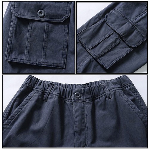 Men Cotton Cargo Trousers Pockets Outdoor Sports Workwear Pants Casual Loose - Picture 12 of 17