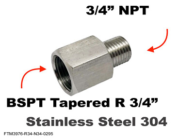 BSPT Tapered R 3/4'' Female to 3/4'' NPT Male Stainless Sensor Adaptor Fittings