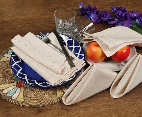 Color Blend Cotton Linen Napkins Set of 12 - 18" x 18" (Set of 1) Natural - Image 3 of 4