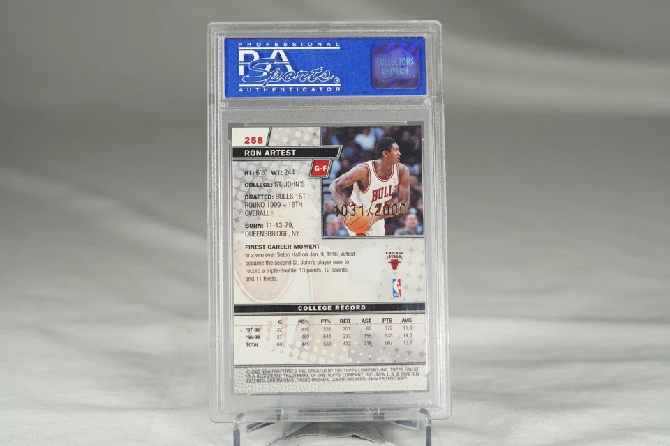1999 Topps Finest Ron Artest /2000 PSA 10 Rookie RC - Image 2 of 2