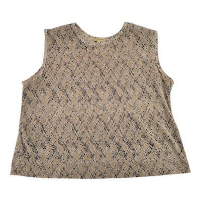 Plissé Beige Black Geometric Textured Sleeveless Top 1X
