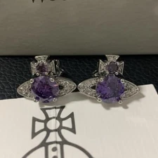 Vivienne Westwood Earrings Orb Silver Purple IN BOX [EJ7788