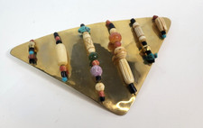 VTG Brass w/Beads Belt Buckle Women's 80's-90's Retro Boho Triangle Shape