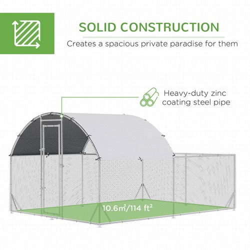 PawHut Metal Chicken Coop Outdoor Walk-in Chicken Runs for Yard W/ Cover - Picture 5 of 11