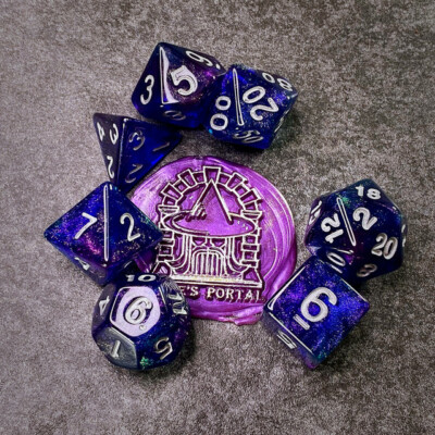 Sage's Shards - Purp/Blue/Grn Glitter Polyhedral Dice Set Games Dungeons Dragons