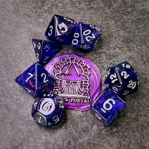 Sage's Shards - Purp/Blue/Grn Glitter Polyhedral Dice Set Games Dungeons Dragons - Picture 1 of 5