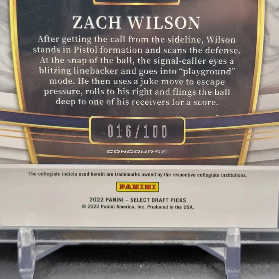 2022 Select Draft ZACH WILSON #41 CONCOURSE Level BLACK & GOLD SQUARES SSP #/100 - Image 4 of 4