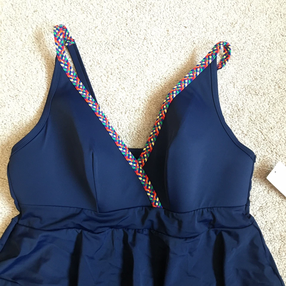 Cacique NWT Navy Blue tiered Lightly lined no wire tankini swimsuit top size 14 - Image 3 of 4