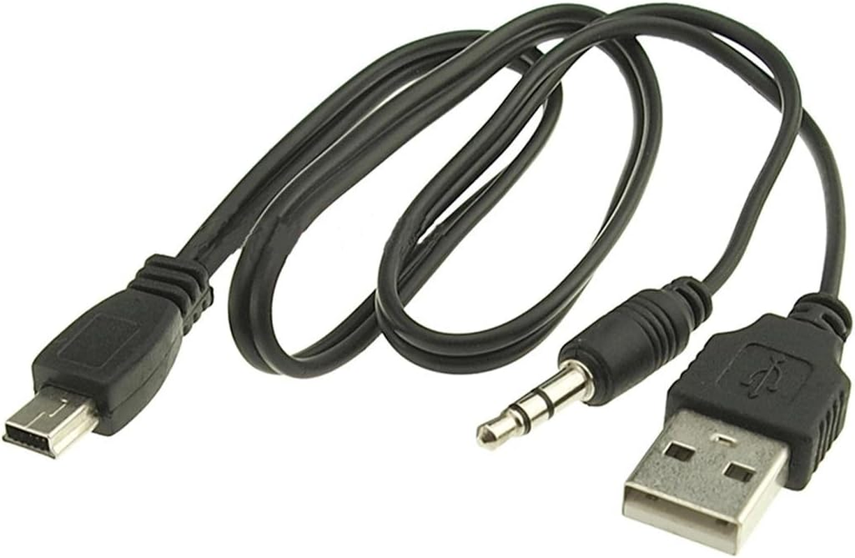 New USB2.0 Charging Cord to Mini B Male and 3.5Mm Jack Plug Audio Cable for MP3/