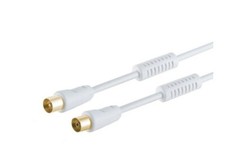 Antennenkabel m. Ferrit vergoldet >100dB weiß  -    1m, 2m, 3m, 5m, 7,5m, 10m   