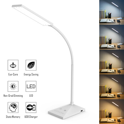 LED Desk Lamp Home Table Lamp 7 Levels Adjustable Night Light + USB Port