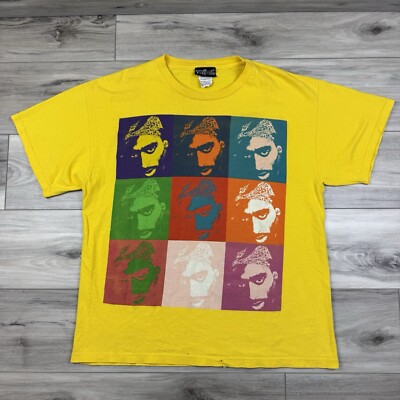 VTG Y2K Tupac Memorial Rap Shirt Men s Large Yellow Gradient Warhol Art Tee 2pac