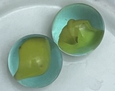 Vintage Cat's Eye 2 Glass Marbles Collectible Blue Yellow Green