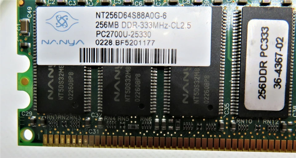 NANYA 256MB DDR SRAM PC2700U 333MHz NT256D64S88A0G-6 DIMM 184-PIN - Image 3 of 4