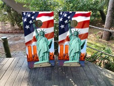 WATERPROOF FADEPROOF Cornhole Wraps / Statue of Liberty / USA Flag