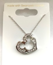 DISNEY ARRIBAS CUT OUT MICKEY MOUSE ICON HEART NECKLACE WITH SWAROVSKI CRYSTALS