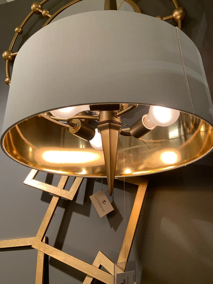 PAR DE IMPRESIONANTES CANDELABROS COLGANTES MODERNOS OBELISCO TELA SOMBRA 3 LUCES 21264 Foto 3 de 4