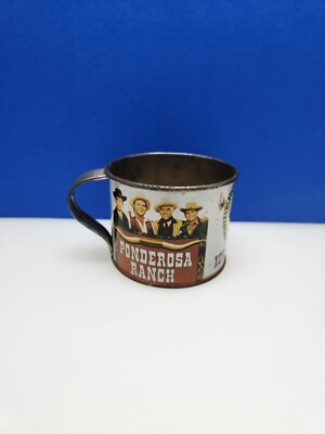 Vintage Ponderosa Ranch tin cup - Hoss, Little Joe, Ben of Bonanza