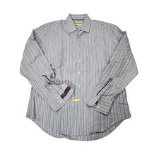 Robert Graham Mens L Large Tailored Fit Striped Button Front Dress Shirt