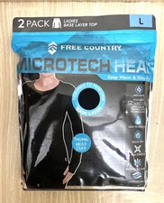 Free Country Womens Base Layer Top Pack Of 2  Large Black Thumbhole Microtech