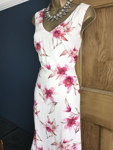 Schönes ❤️ Wallis Midikleid weiß rosa Blumen Größe 12 Hochzeit Sommer Party