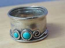 ISRAEL SILVER RING 2 Turquoise stones shablool  size US 8  18.5 m/m EUROPE 18