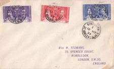 St. Vincent 1937 George VI Coronation First Day Cover to England - Kingstown [a]