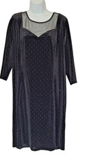 Lane Bryant Black Velvet Dress 18/20 Sheer Neck Studded Accents Knee Length