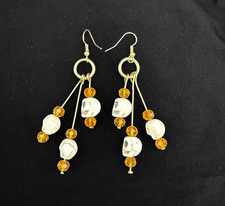 Skull and orange beads spike Halloween hook earring