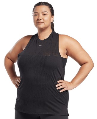 Reebok Women's Plus Size Burnout Tank Top Black Racerback Round Neck NWT