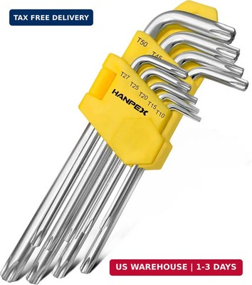 Hanpex Long Arm Torx Star Allen Wrench Set, Star Key Set T10-T50, Hex Key Set Ch