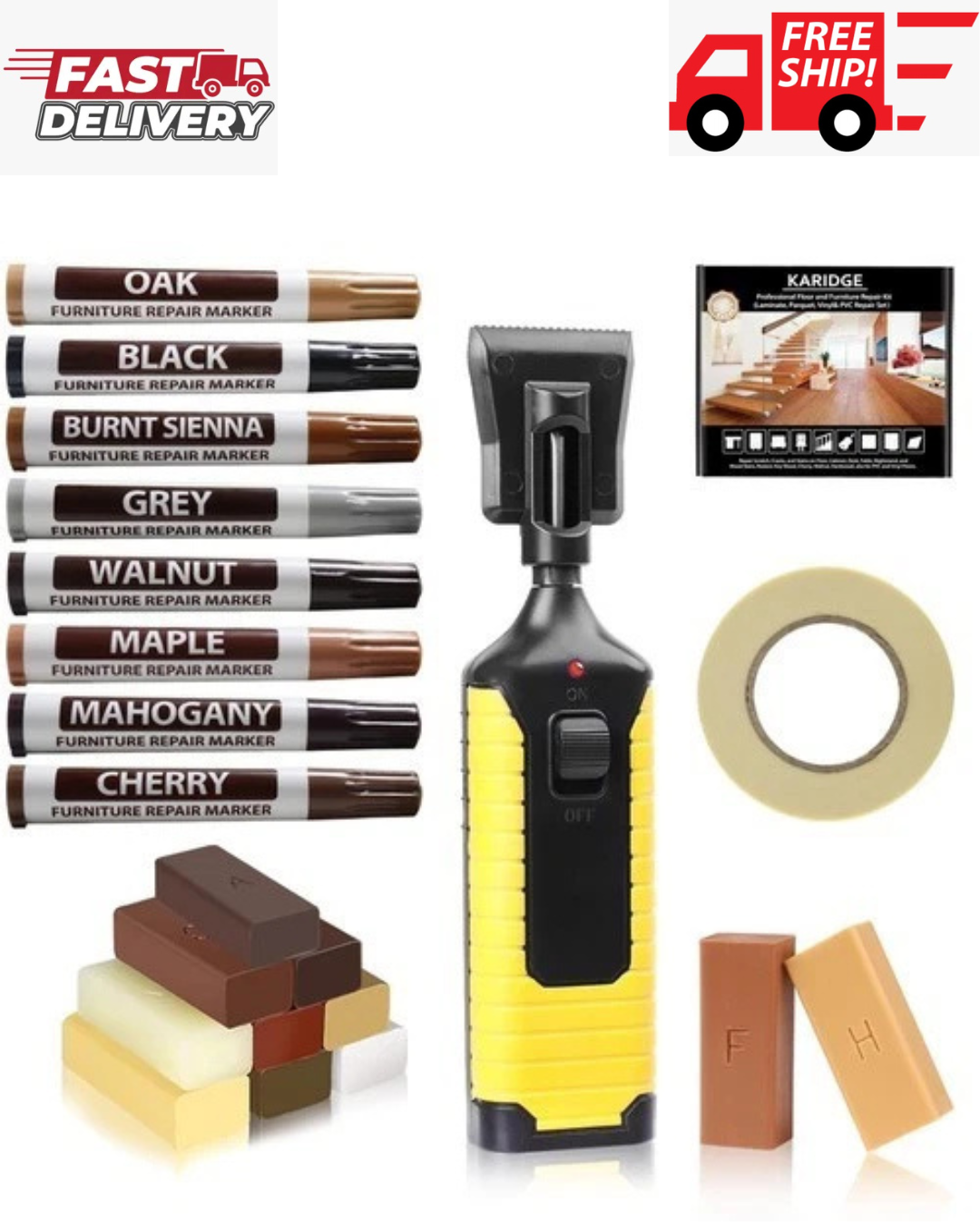 Laminate Vinyl Floor Repair Kit with Heat Pen, 11 Colors Hardwood Floor Wax W...