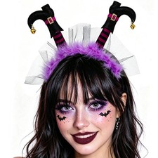 Halloween Witch Legs Headband Purple Furry Hair Hoop Cosplay Costume Hair Acc...