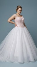 Ladies Ball Gown Prom Special Occasion Size: 12-14 UK Pink Beaded white skirt 