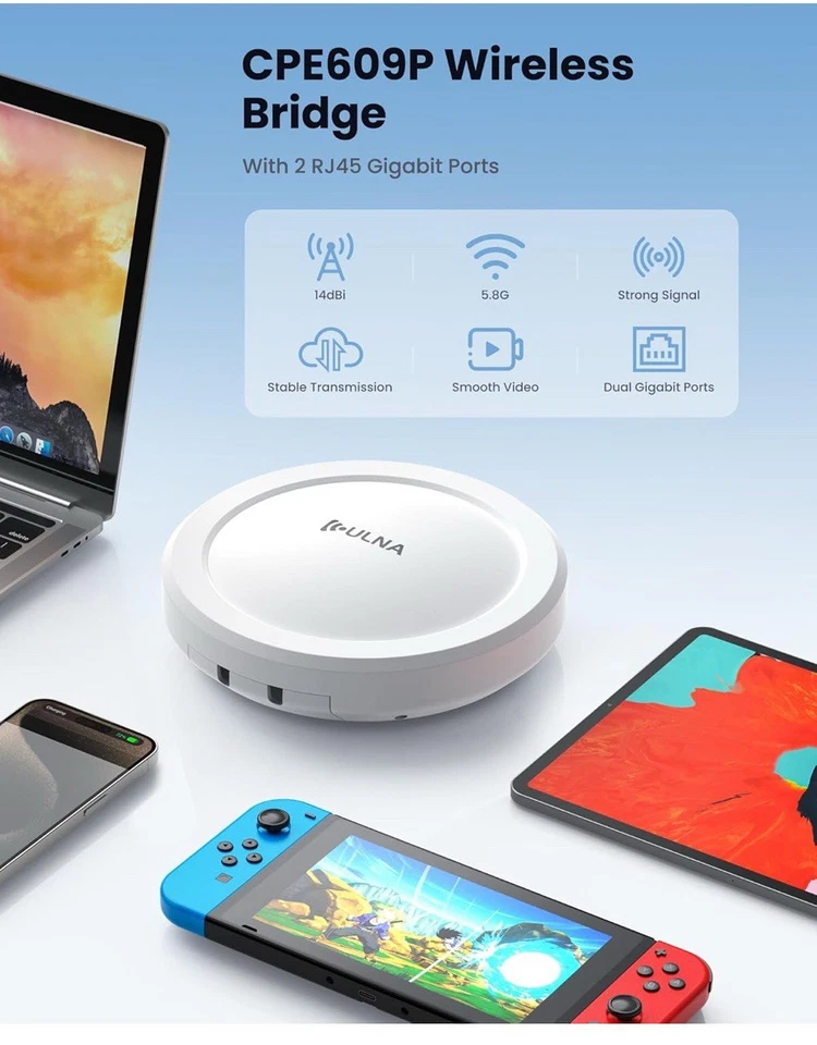 ULNA 5.8G Long Range CPE 5KM Wireless Bridge Gigabit Point to Point WiFi Bridge - Image 4 of 4