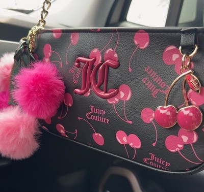 Juicy Couture Cherry On Top Black & Hot Pink Shoulder Handbag