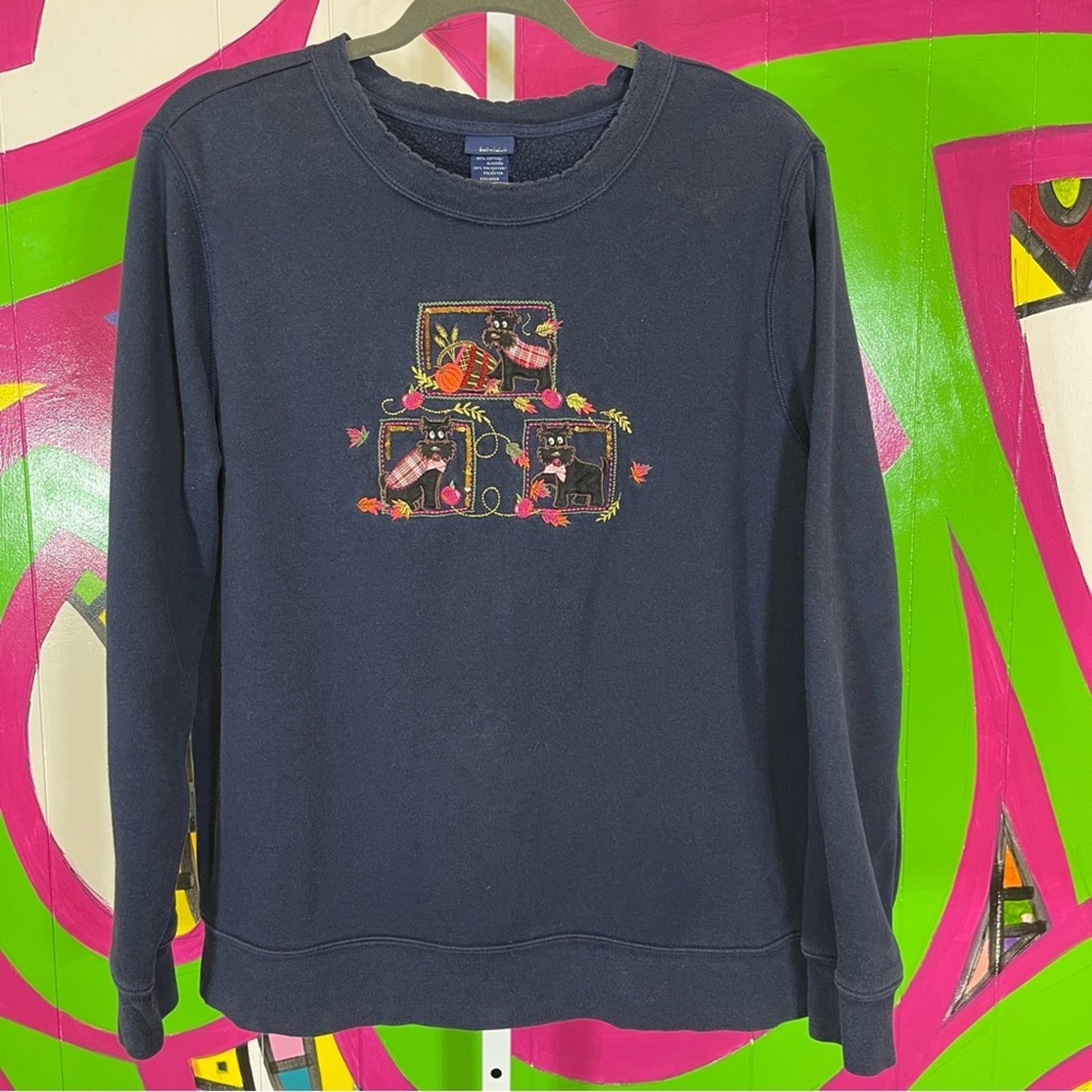 Basic Editions, Fall Terrier Embroidered Crewneck… - image 1