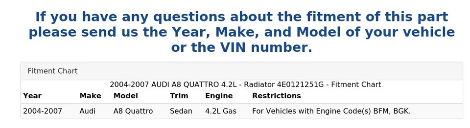 2004-2007 奥迪 A8 四轮车 4.2L 升 - 散热器 4E0121251G — 第 4/4 张图片